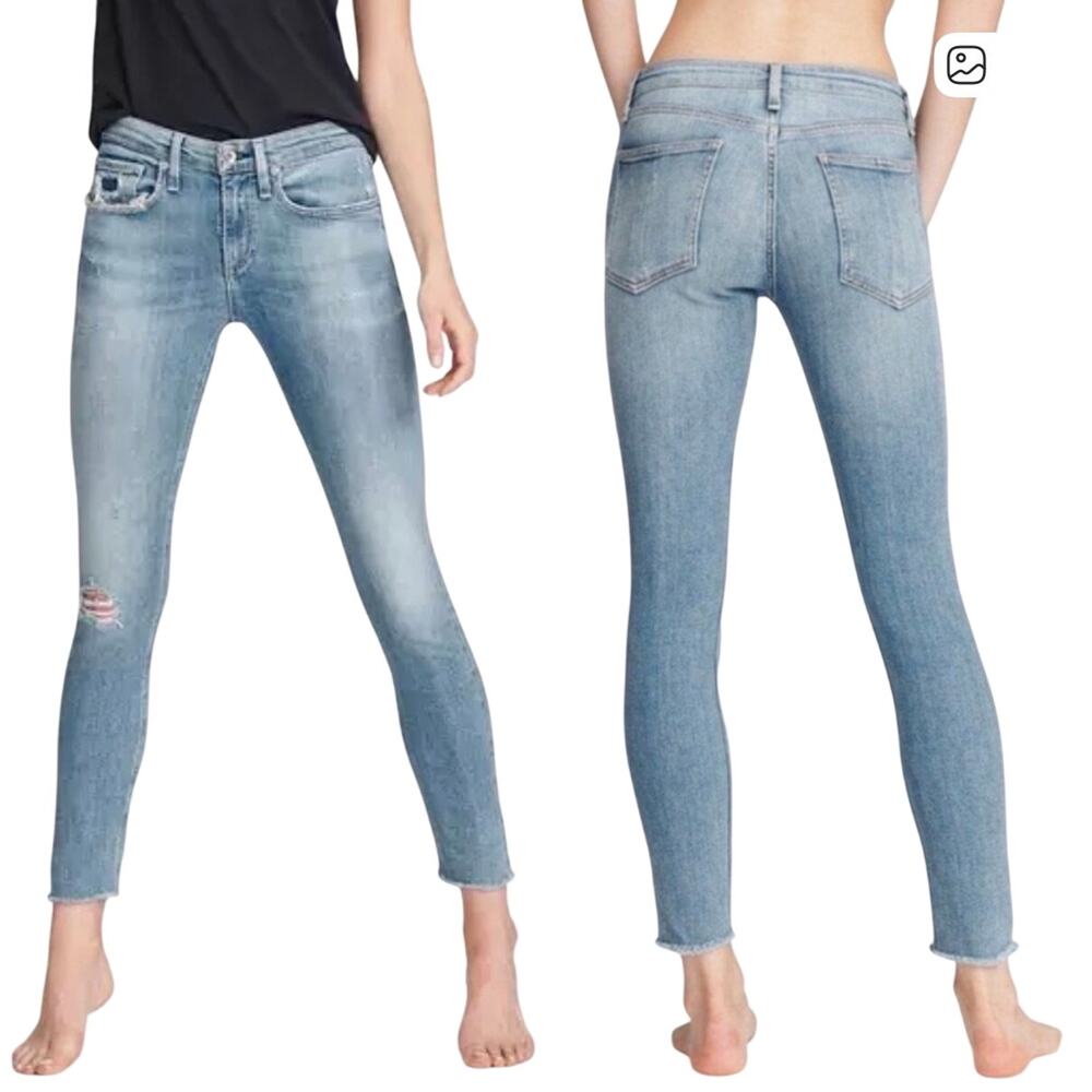 Rag & bone Women’s jeans, Cate mid-rise ankle skinny, distressed knee stretch 26